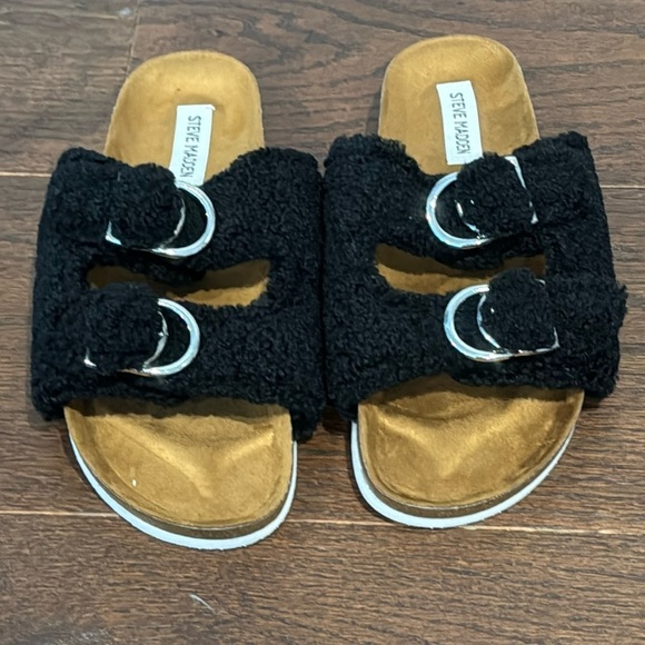 NWOT Steve Madden Faux Fur Women’s Black Slides Size 9 - Picture 1 of 4
